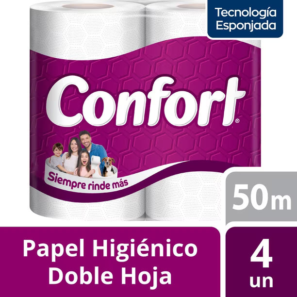 Papel Higiénico Confort Doble Hoja 50mt x4 unidades