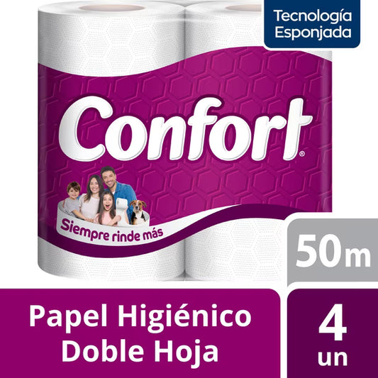 Papel Higiénico Confort Doble Hoja 50mt x4 unidades